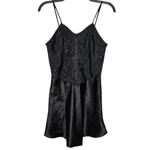 Victorias Secret Gold Label Black Chemise Slip Dress Small Whimsigoth 90s Satin